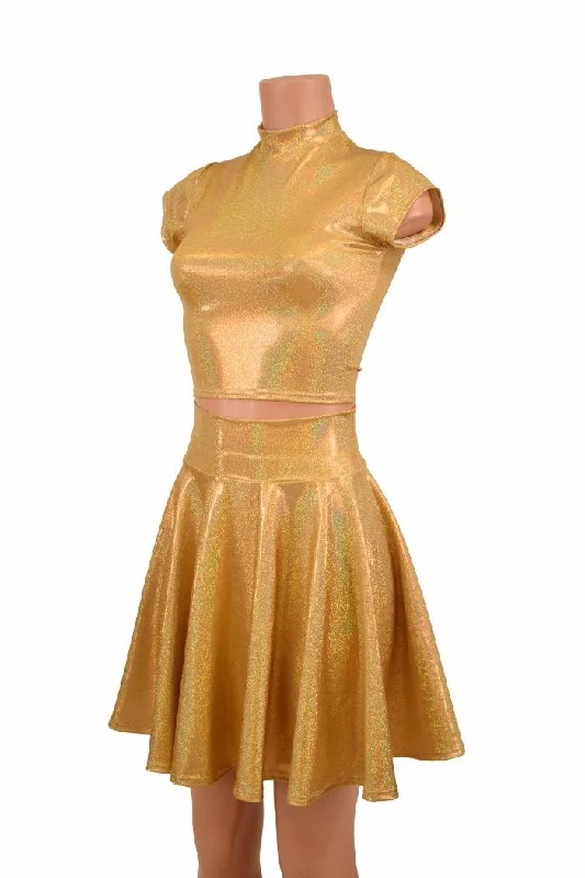 Gold Sparkly Jewel Crop & Skirt Set casual skirt length