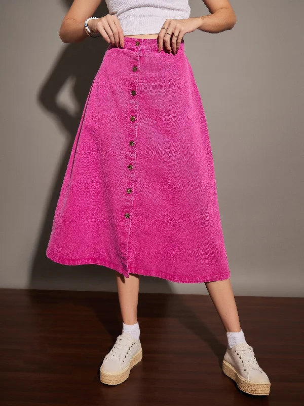 Lyush Women Pink Washed Denim A-Line Skirt leather skirt durable