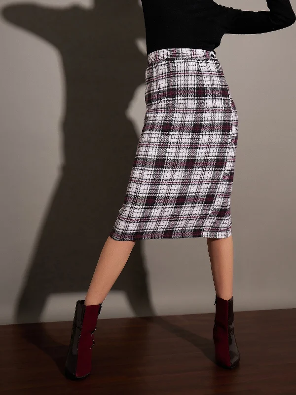 Lyush Women White Yarndyed Check Pencil Skirt velvet skirt luxury