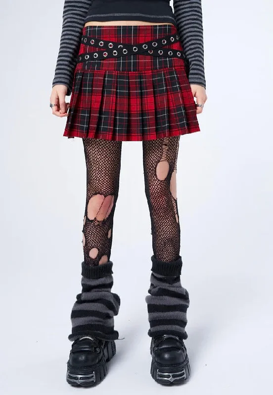 Minga London - Miley Red & Black Tartan Mini - Skirt floral skirt print
