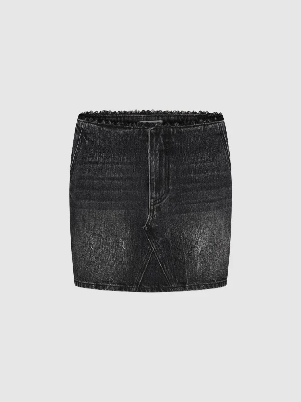 Mini Washed Denim Skirts corduroy skirt textured
