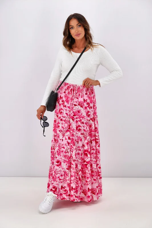 New U Collection Pink Floral Maxi Skirt velvet skirt rich