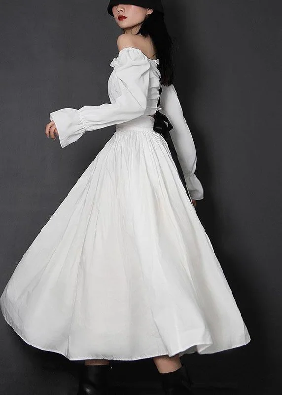 Organic White High Waist Cinched Patchwork Summer Cotton Skirts high slit skirt