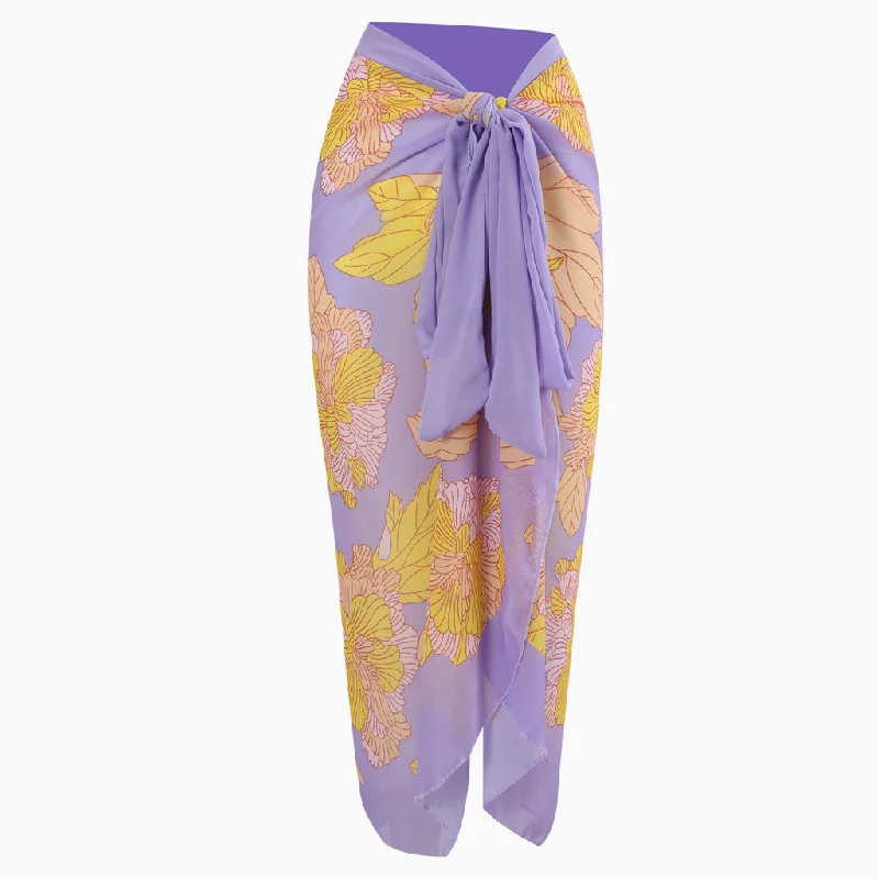 Pretty Print Chiffon Contrast High Waist Tie Knot Cover Up Maxi Beach Sarong cashmere skirt plush Pretty Print Chiffon Contrast High Waist Tie Knot Cover Up Maxi Beach Sarong cashmere skirt plush