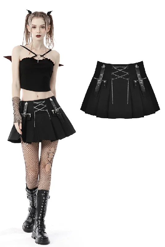 Punk rock chain pleated mini skirt KW222 lace skirt delicate