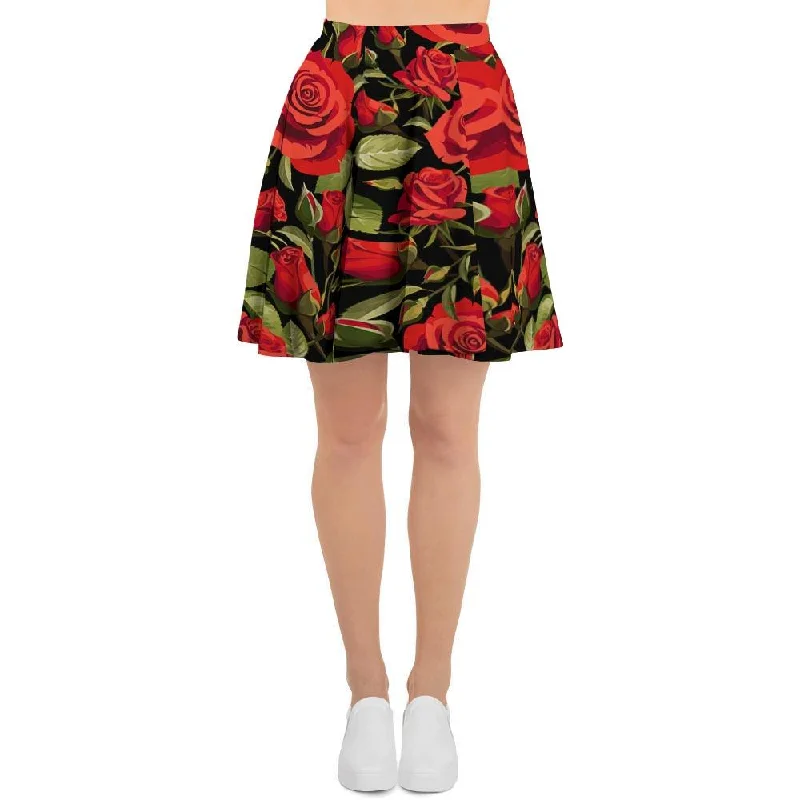 Red Rose Floral Women's Skirt denim skirt fashionable
