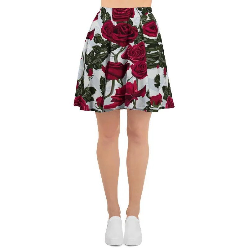 Red Rose Flower Print Women's Skirt athletic skirt fit