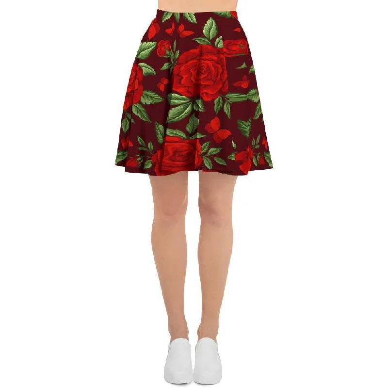 Red Rose Flower Women's Skirt leather skirt refined