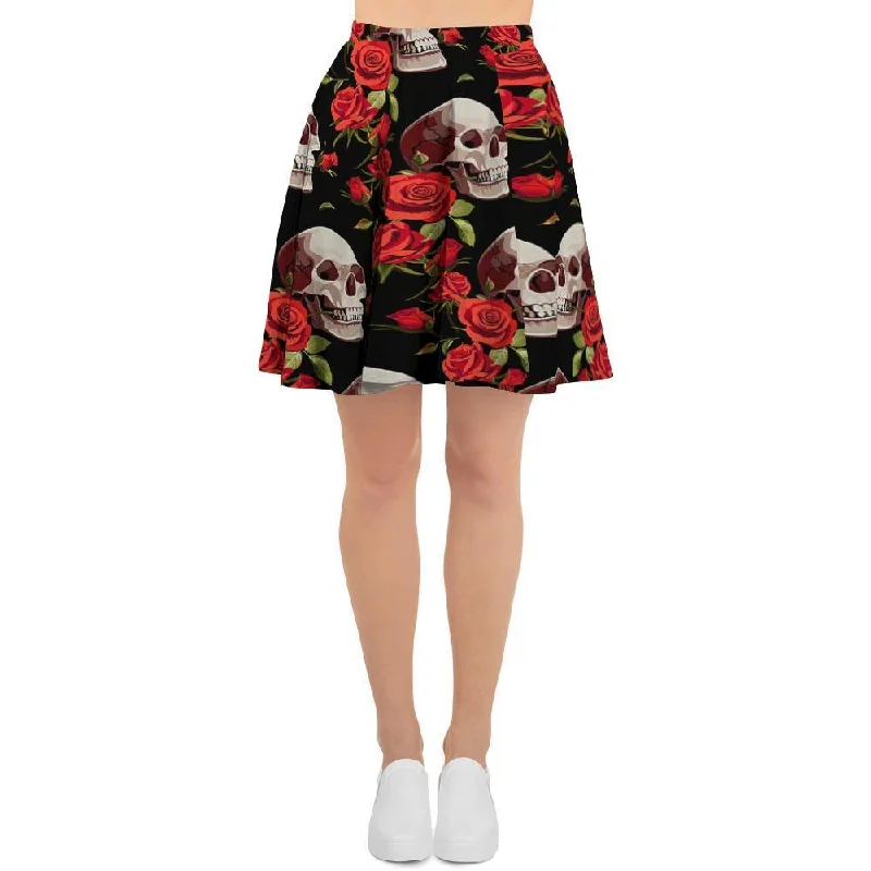 Red Rose Skull Women's Skirt high waist skirt