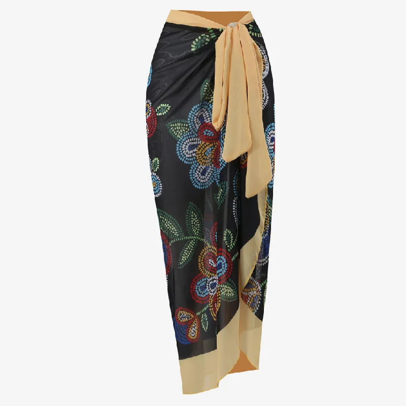 Sexy Floral Print Contrast High Waist Chiffon Tie Knot Maxi Cover Up Sarong lace skirt elegant Sexy Floral Print Contrast High Waist Chiffon Tie Knot Maxi Cover Up Sarong lace skirt elegant