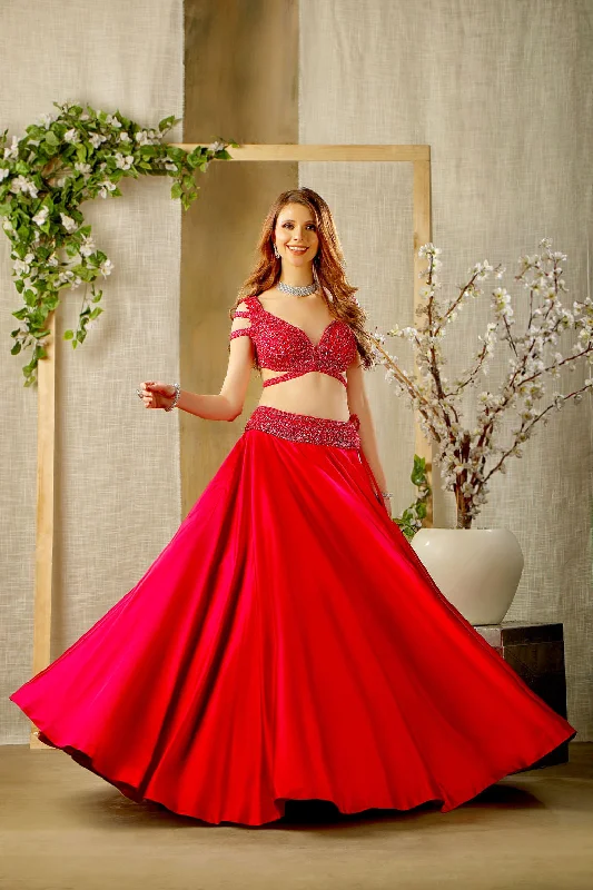 Red Stylish Embroidered Top and Skirt casual skirt length