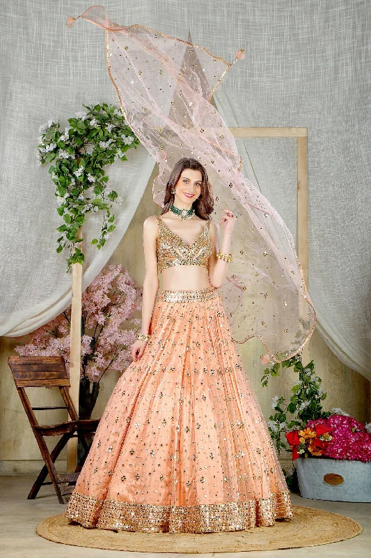 Peach mirror Embroidered blouse with embroidered skirt and dupatta cashmere skirt soft