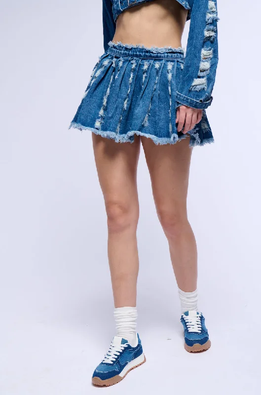 STRESSED OUT CUT OUT PLEATED DENIM MINI SKIRT velvet skirt plush