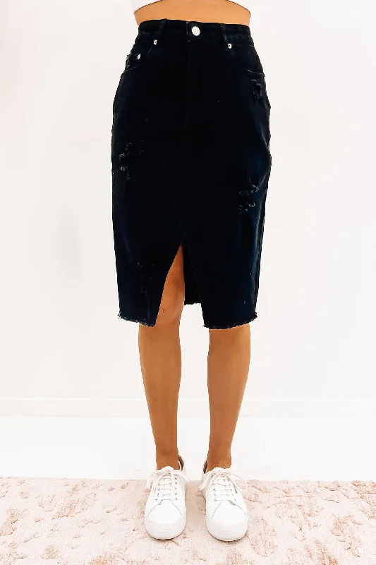 Vanessa Denim Skirt Black denim skirt casual