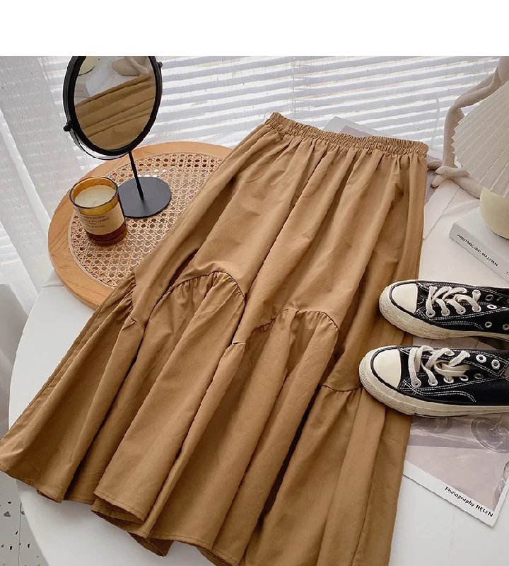 Versatile fashion solid high waist A-shaped medium length skirt 5814 silk skirt lustrous Versatile fashion solid high waist A-shaped medium length skirt 5814 silk skirt lustrous