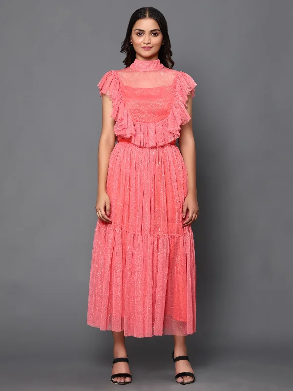 Women's Pink Shimmer Skirt Top - Khumaar- Shuchi Bhutani leather skirt sleek