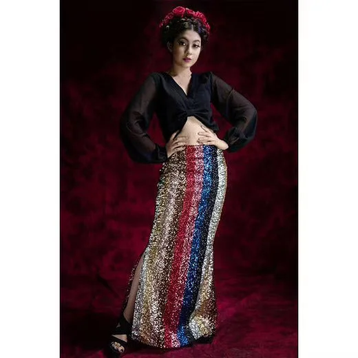 Women's Multicolor Sequins Skirt And Top - Khumaar- Shuchi Bhutani zip skirt side