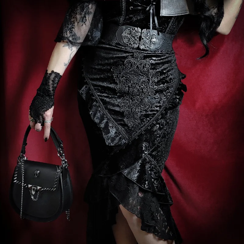 Women's Gothic Lace Hem Jacquard Dovetail Wrap Skirt high waist skirt