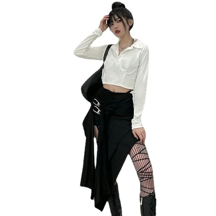 Women's Punk Irregular Buckles Skirt linen skirt natural