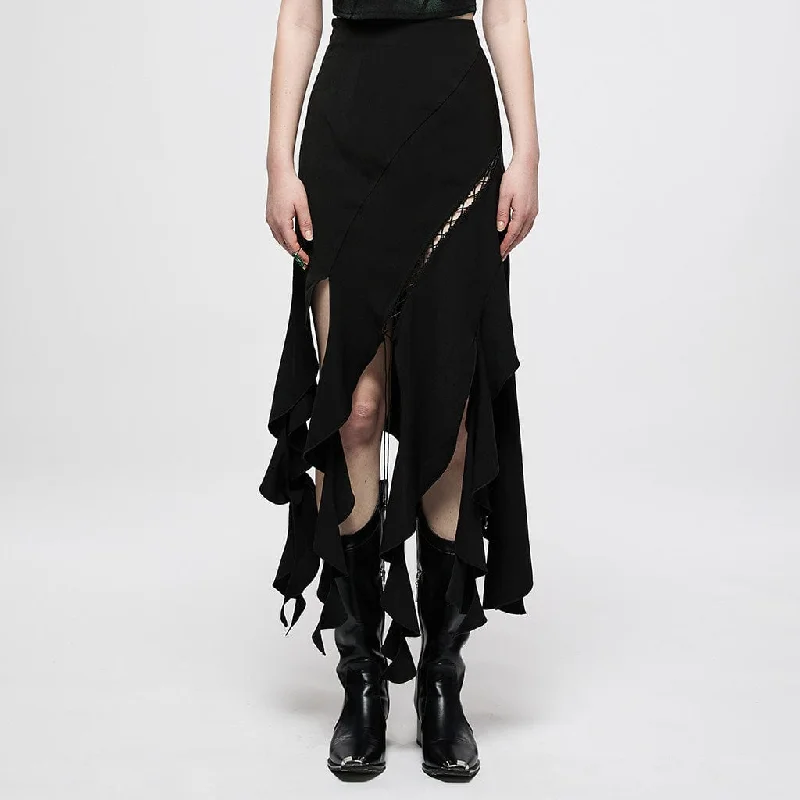Women's Punk Ripped Irregular Hem Skirt linen skirt airy