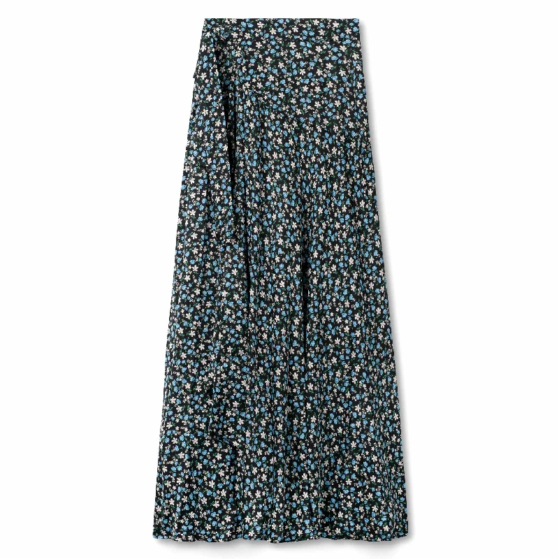 Wrap Tie Skirt - Blue Floral asymmetrical skirt cut